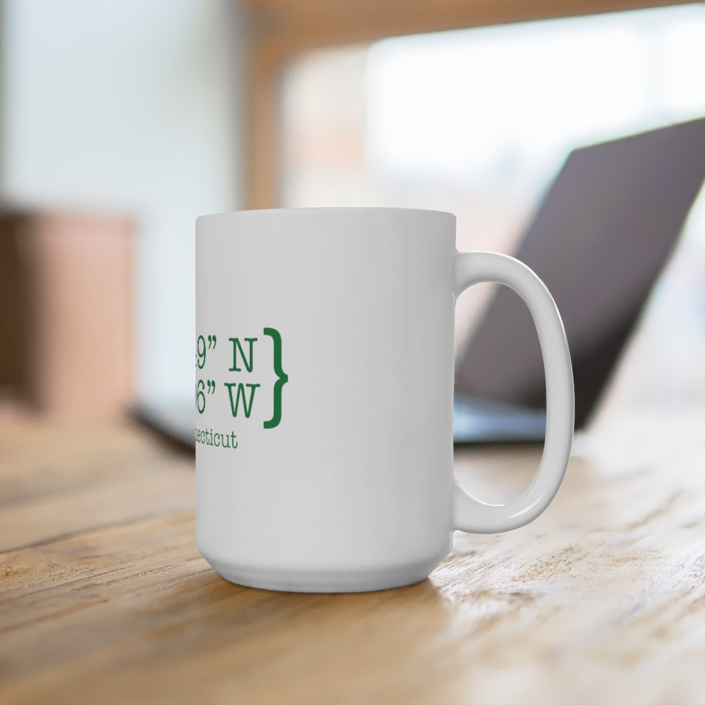 Hartford Coordinates White Ceramic Mug  Proceeds help grow Finding Connecticut's website and brand.   Click here to return to our home page. 