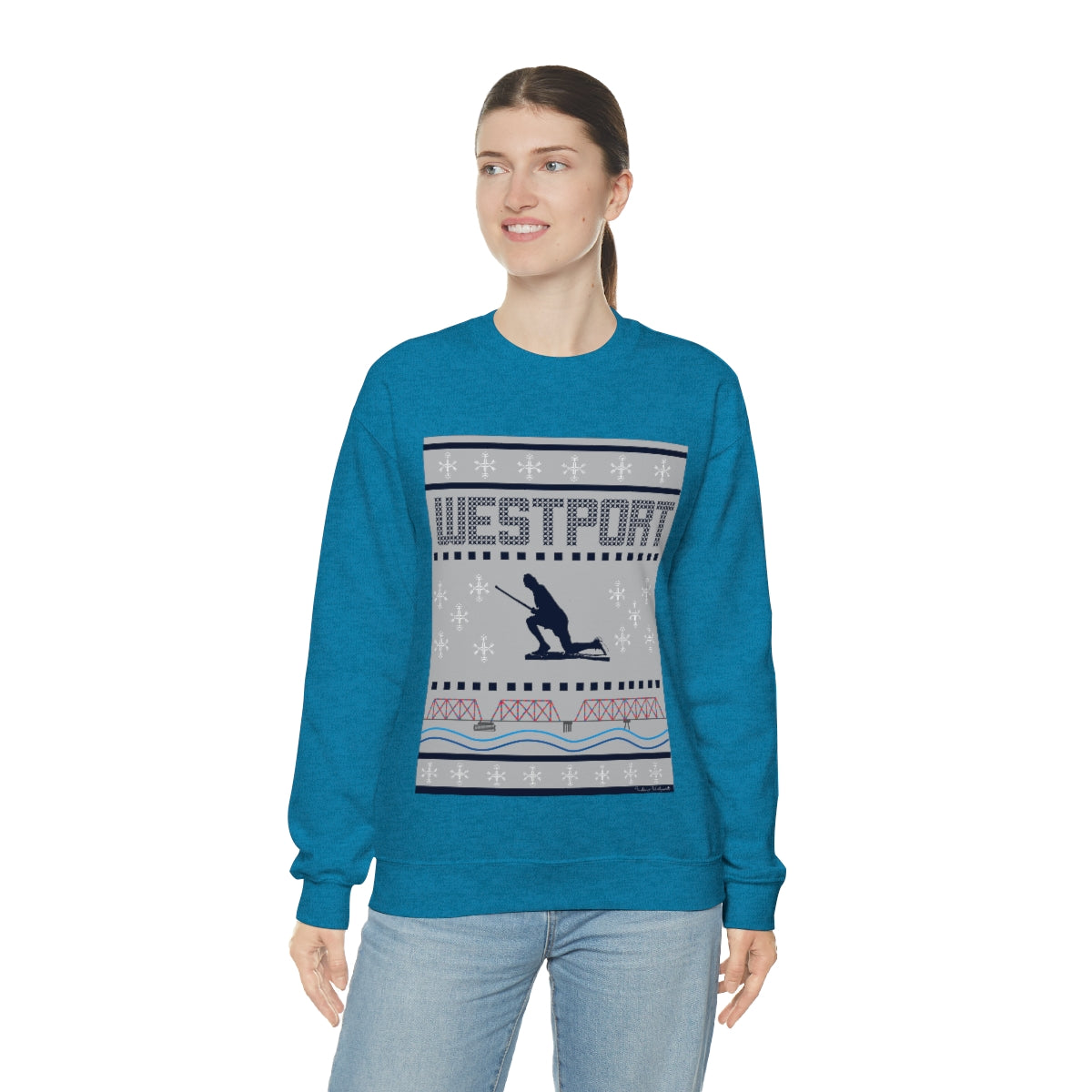 Westport Ugly Holiday Blue / White  Unisex Heavy Blend™ Crewneck Sweatshirt