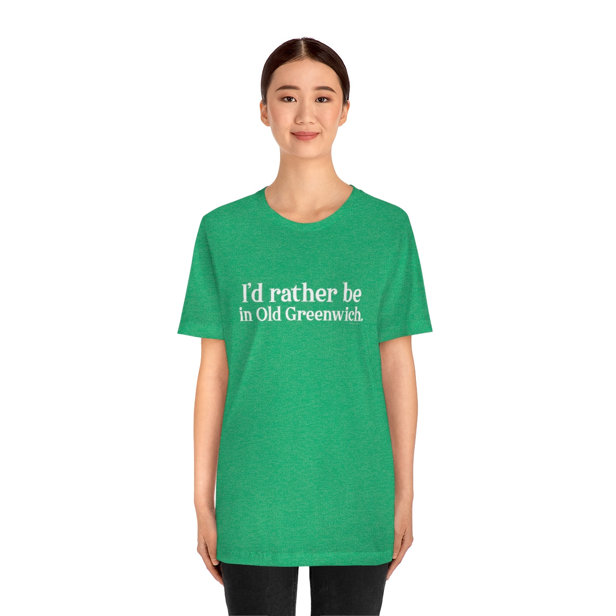 I'd rather be in Old Greenwich Unisex Jersey Short Sleeve Tee - White Print