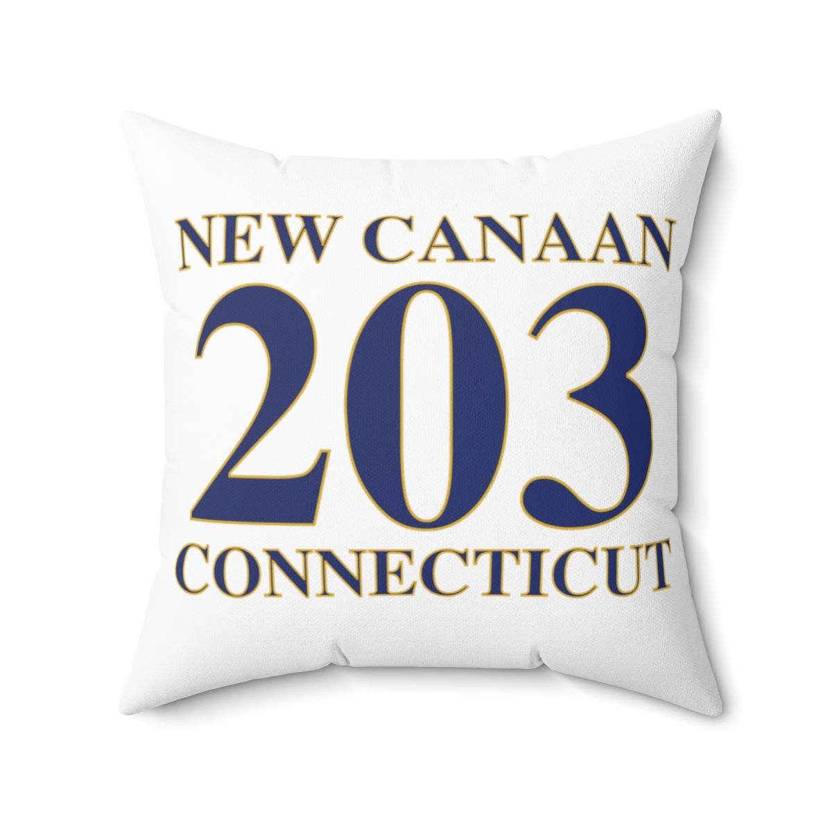 New Canaan 203 Connecticut Spun Polyester Square Pillow  The 203 New Canaan Collection. Show off New Canaan and Connecticut at the same time. Colors were inspired by the Connecticut state flag.   Proceeds help build Finding New Canaan and Finding Connecticut's brand. 