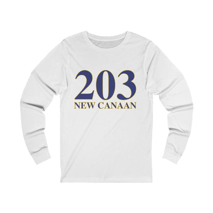 203 New Canaan Unisex Jersey Long Sleeve Tee  The 203 New Canaan Collection. Show off New Canaan and Connecticut at the same time. Colors were inspired by the Connecticut state flag.   Proceeds help build Finding New Canaan and Finding Connecticut's brand. 