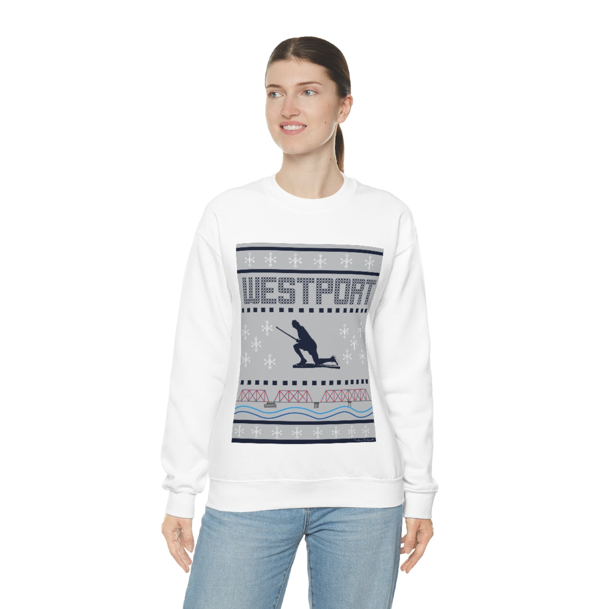 Westport Ugly Holiday Blue / White  Unisex Heavy Blend™ Crewneck Sweatshirt