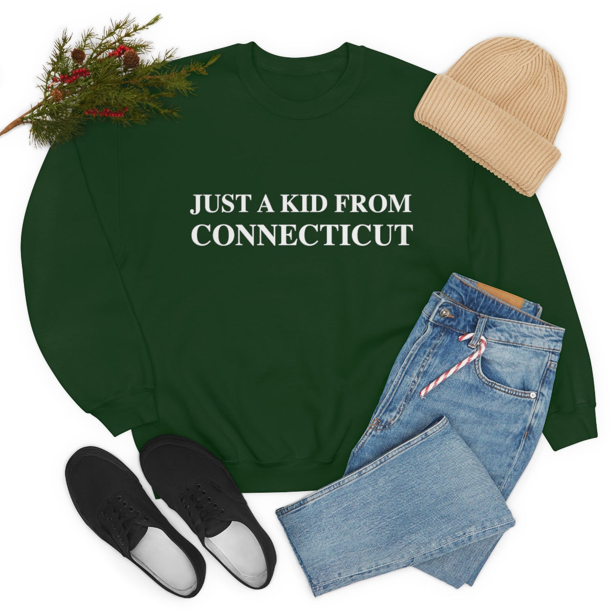 Just a Kid from Connecticut Unisex Heavy Blend™ Crewneck Sweatshirt - White Font