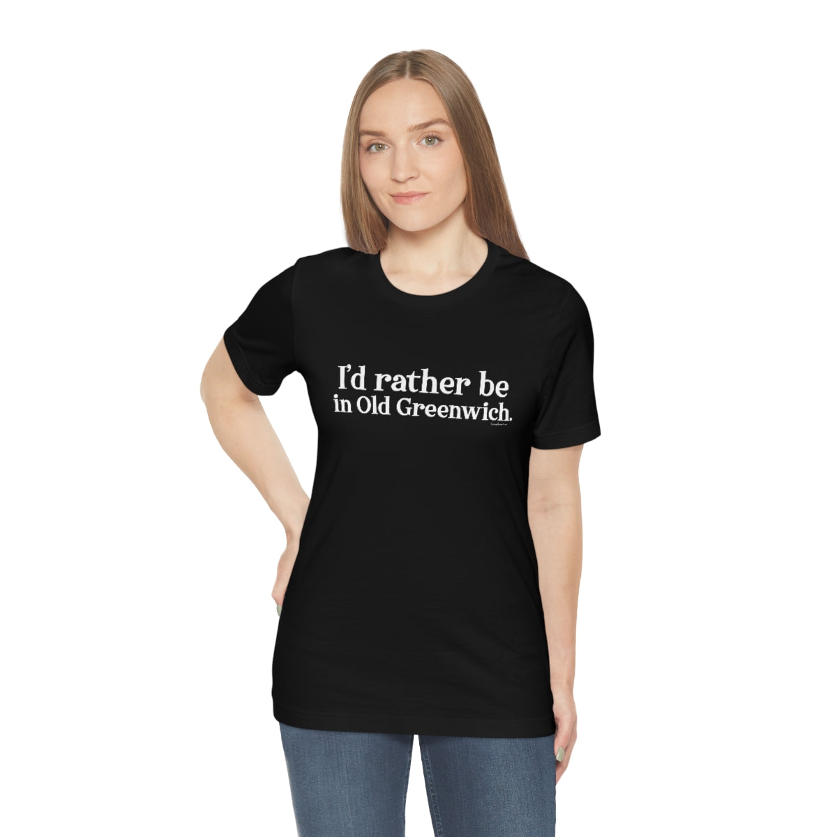 I'd rather be in Old Greenwich Unisex Jersey Short Sleeve Tee - White Print