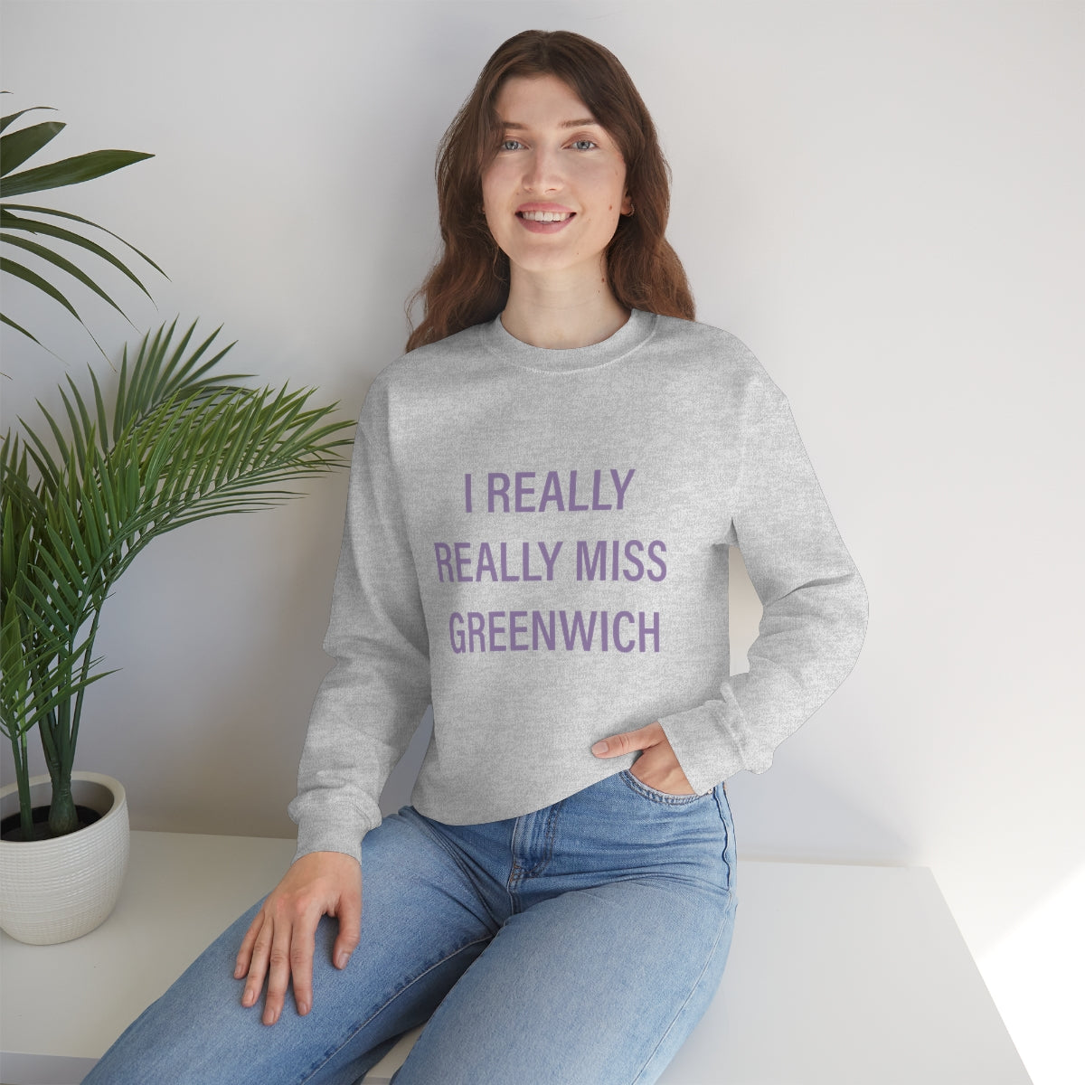 I Really Really Miss Greenwich Unisex Heavy Blend™ Crewneck Sweatshirt - Purple Print