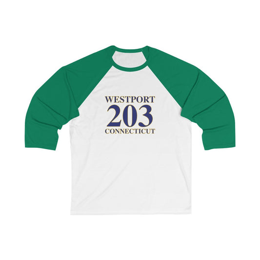 Westport 203 Connecticut Unisex 3/4 Sleeve Baseball Tee 