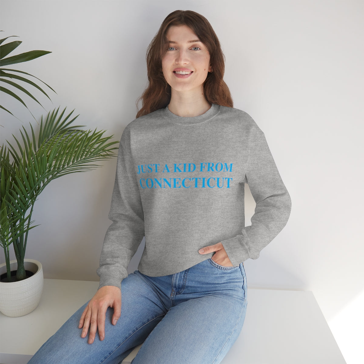 Just a Kid From Connecticut Unisex Heavy Blend™ Crewneck Sweatshirt - Blue Font