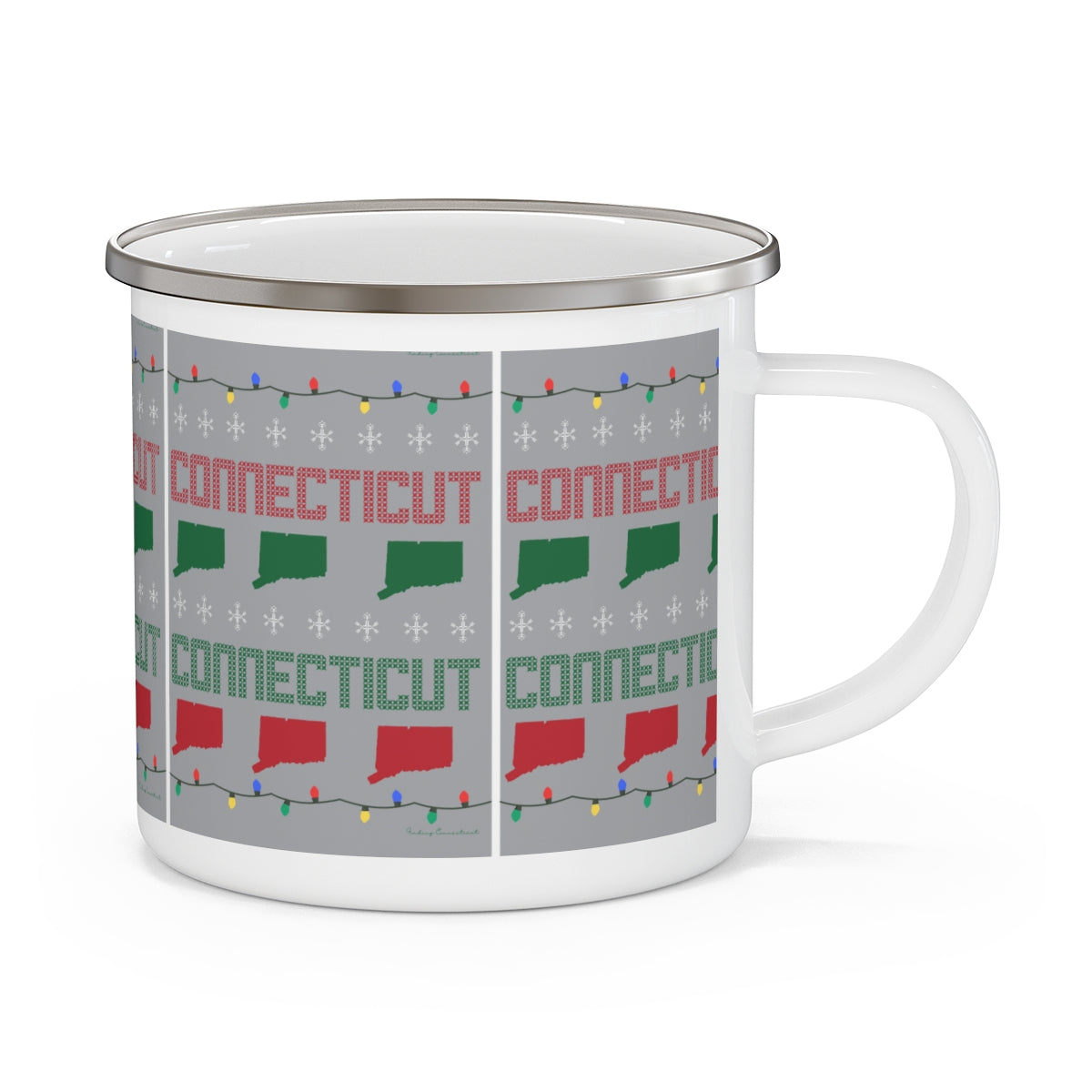 Connecticut Ugly Holiday Enamel Camping Mug