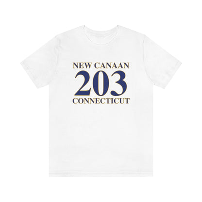 New Canaan 203 Connecticut Unisex Jersey Short Sleeve Tee The 203 New Canaan Collection. Show off New Canaan and Connecticut at the same time. Colors were inspired by the Connecticut state flag.   Proceeds help build Finding New Canaan and Finding Connecticut's brand. 