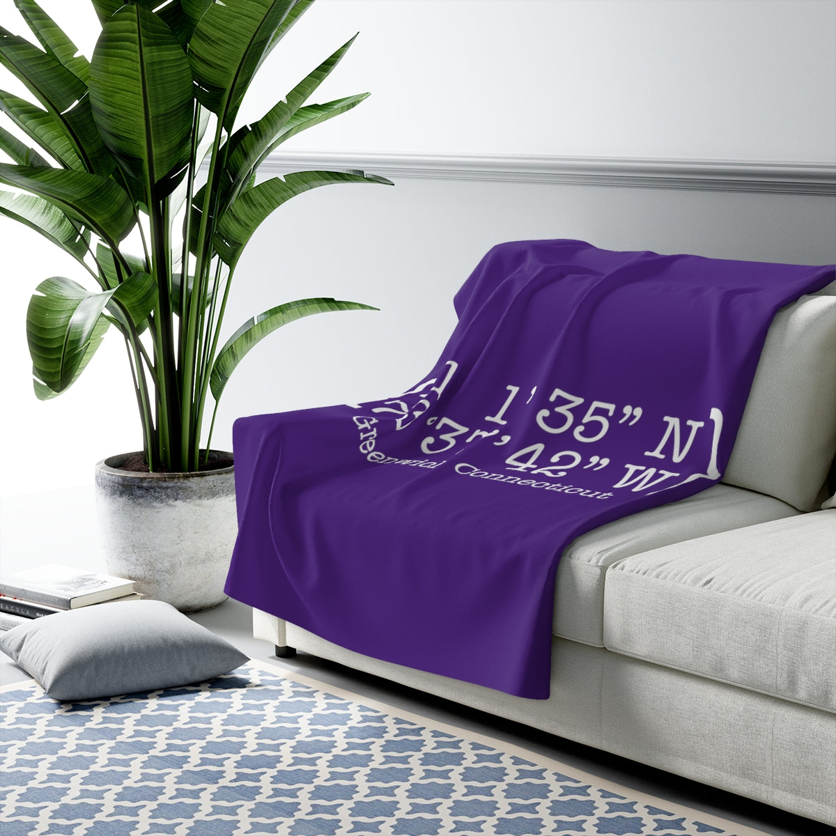 Greenwich Coordinates Sherpa Fleece Blanket - White Print