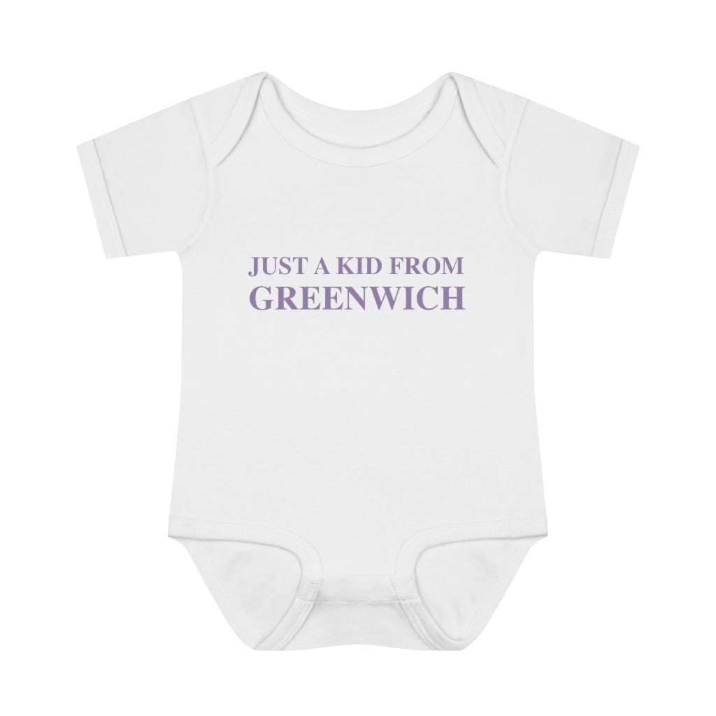 Just a kid from Greenwich Infant Baby Rib Bodysuit