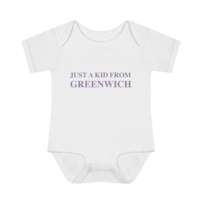 Just a kid from Greenwich Infant Baby Rib Bodysuit