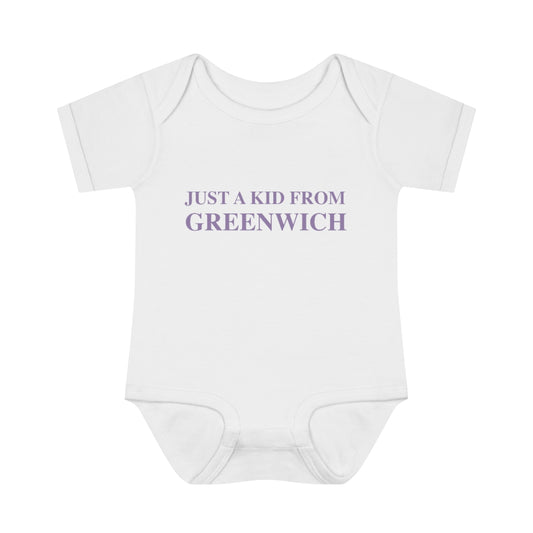 Just a kid from Greenwich Infant Baby Rib Bodysuit