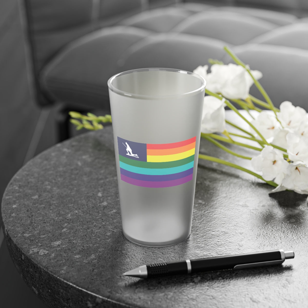 Minuteman Pride Flag Frosted Pint Glass, 16oz