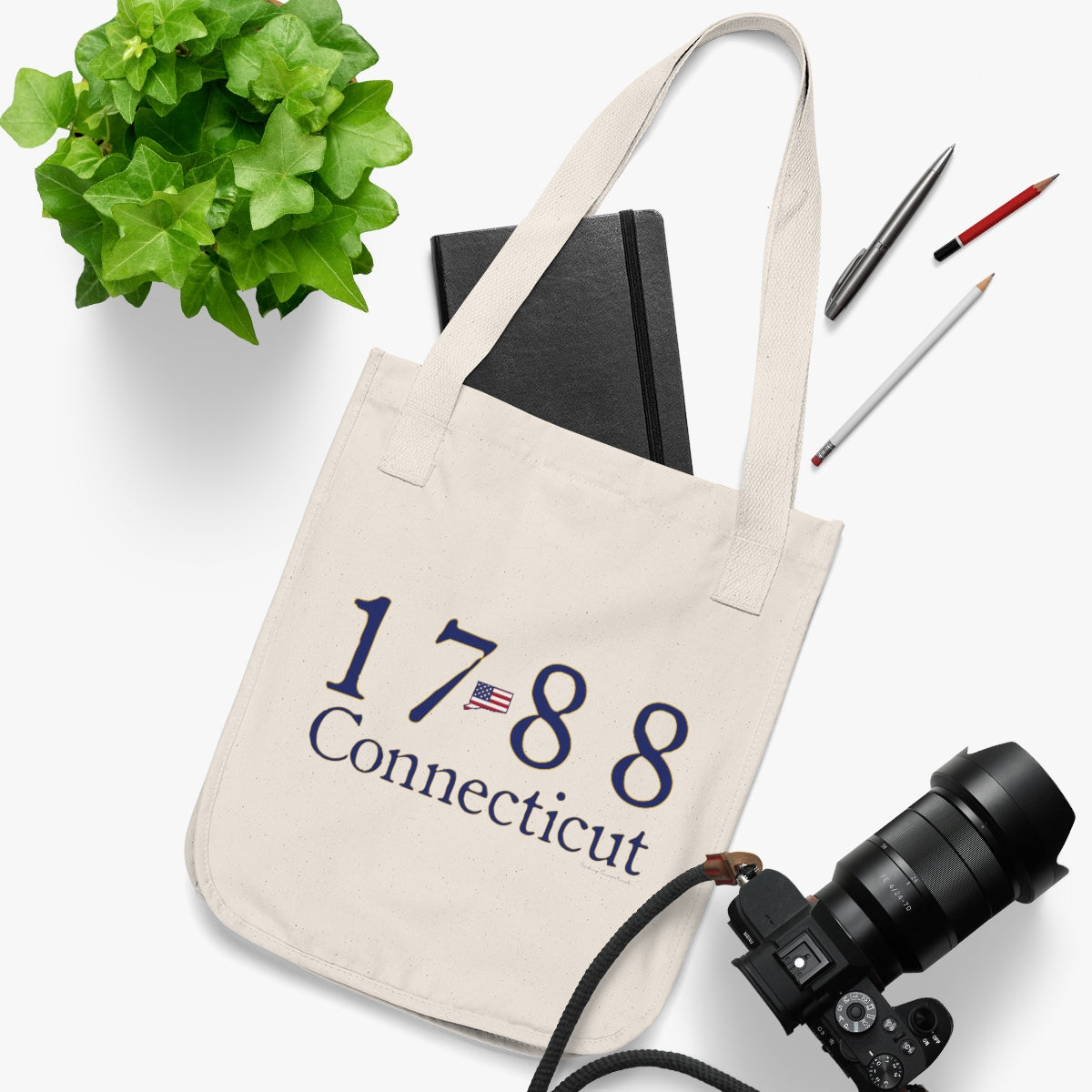 1788 Connecticut American Flag Organic Canvas Tote Bag