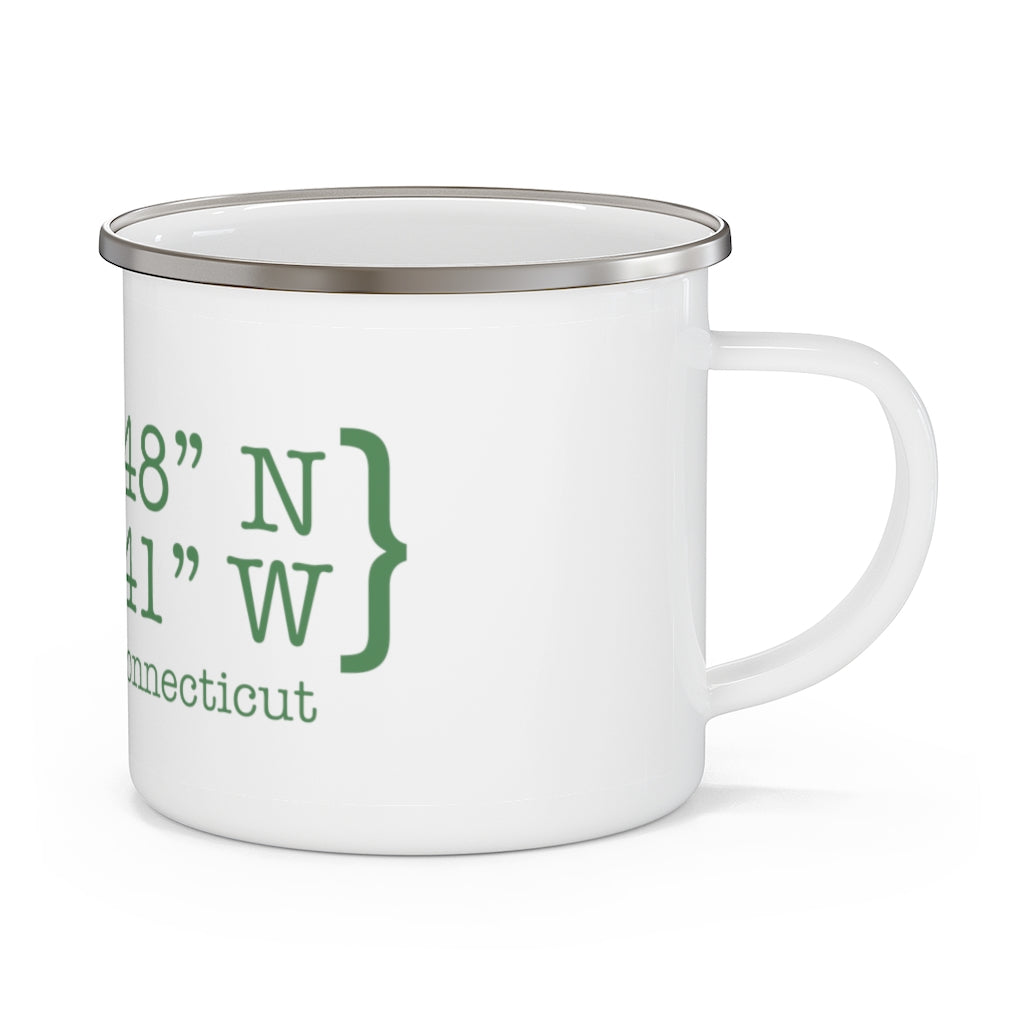 New Canaan Coordinates Enamel Camping Mug  Does New Canaan, Connecticut always have a special place in your heart. The Coordinates collection marks the spot for the special place you have ties to.   Proceeds helps grow Finding New Canaan and Finding Connecticut's brand grow. 