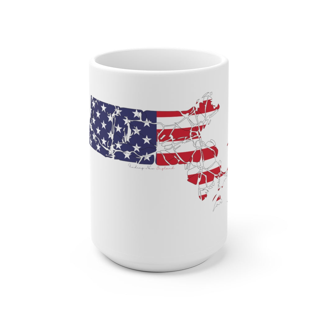 Massachusetts  American Flag collection has tee shirts, mugs, reusable bags, and other apparel and gifts. All proceeds goes to help build the Finding New England brand and get our website up and going. Free shipping on all products. 