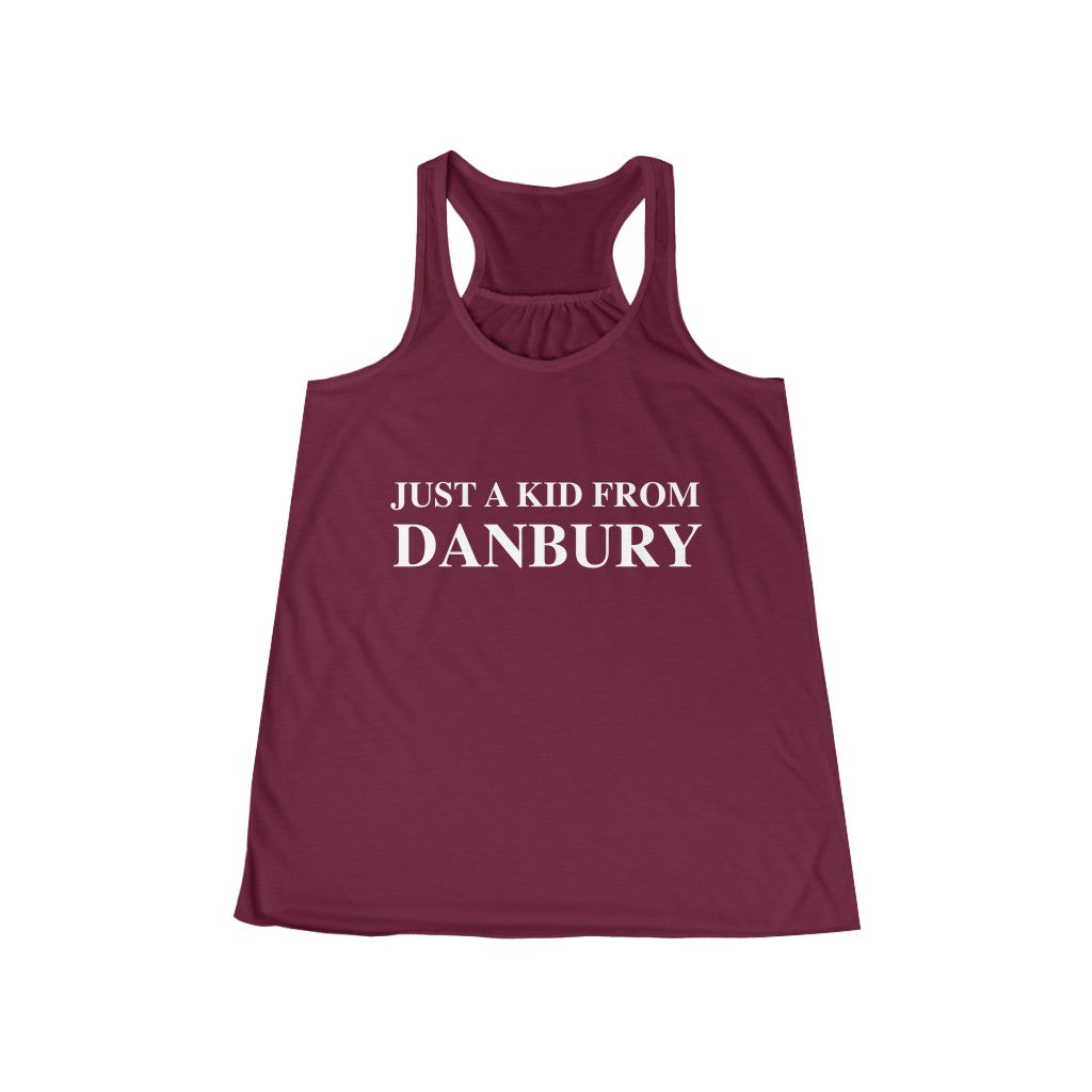 Just a kid from Danbury Women's Flowy Racerback Tank