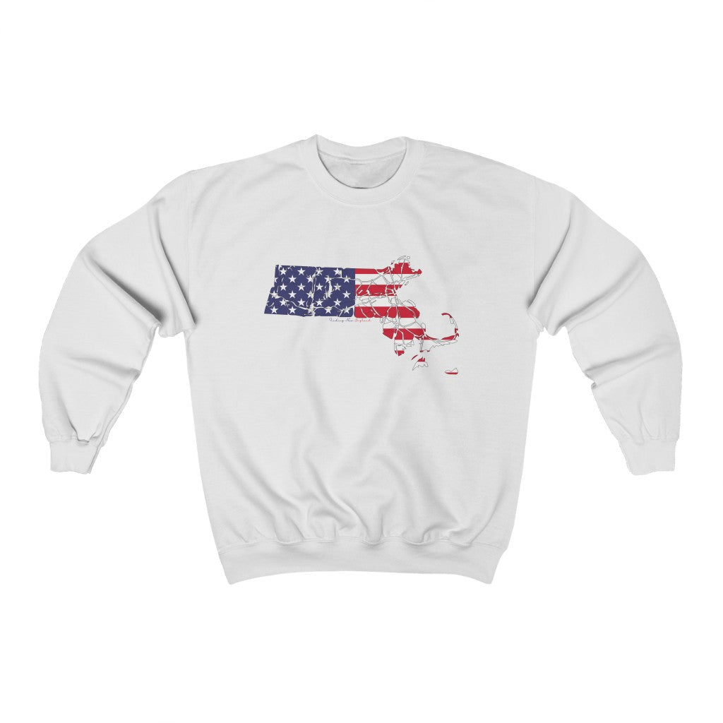 Massachusetts  American Flag collection has tee shirts, mugs, reusable bags, and other apparel and gifts. All proceeds goes to help build the Finding New England brand and get our website up and going. Free shipping on all products. 