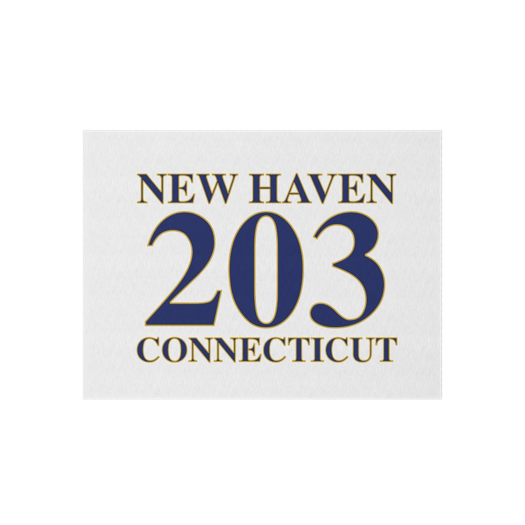 New Haven 203  Connecticut Outdoor Rug New Haven 203 Collection. Inspired by the Connecticut flag and the 203! Show off for your pride for Connecticut and Hartford!   Proceeds of this collection go to help build Finding Connecticut’s website and brand. • Free USA shipping   Click here to go to our home page 