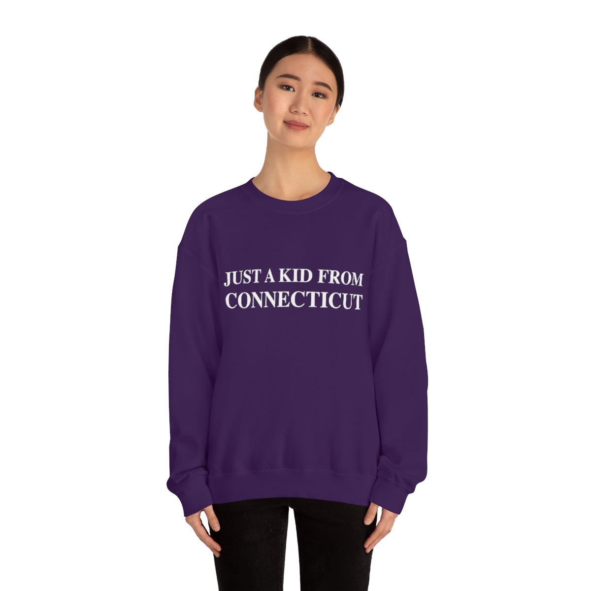 Just a Kid from Connecticut Unisex Heavy Blend™ Crewneck Sweatshirt - White Font