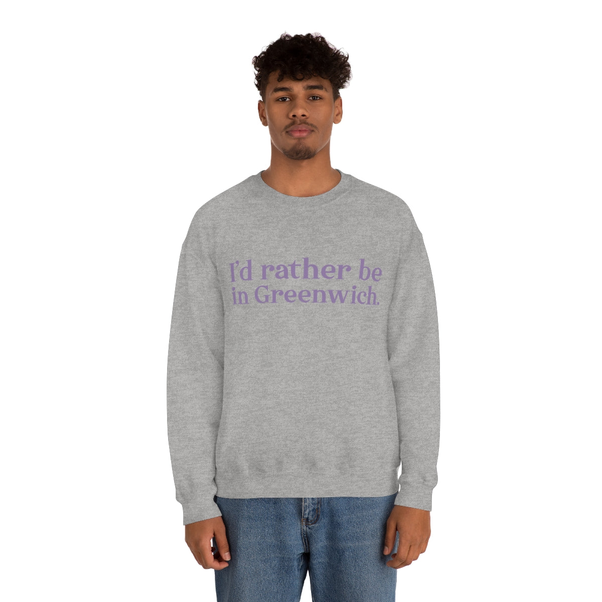 I'd rather be in Greenwich. Unisex Heavy Blend™ Crewneck Sweatshirt - Purple Print