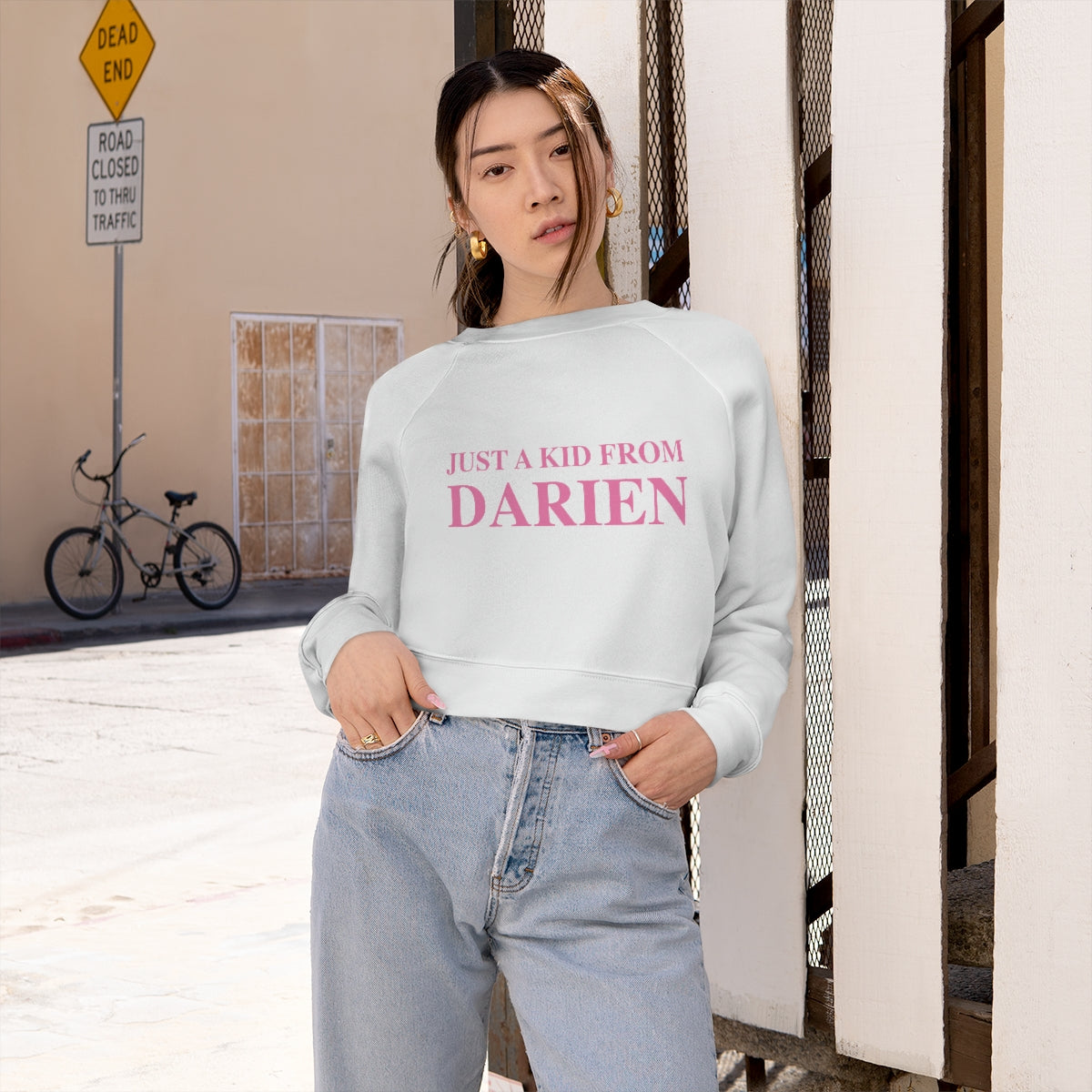 just a kid from darien connecticut womens cropped sweatshirt