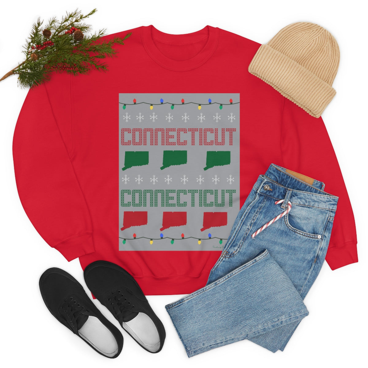 Connecticut Ugly Holiday Unisex Heavy Blend™ Crewneck Sweatshirt