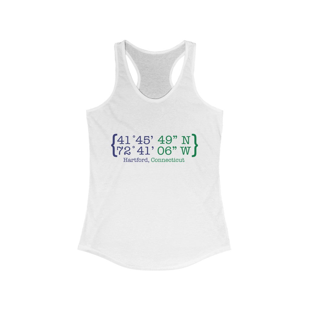 Hartford Coordinates Women's Ideal Racerback Tank  Proceeds help grow Finding Connecticut's website and brand.   Click here to return to our home page.