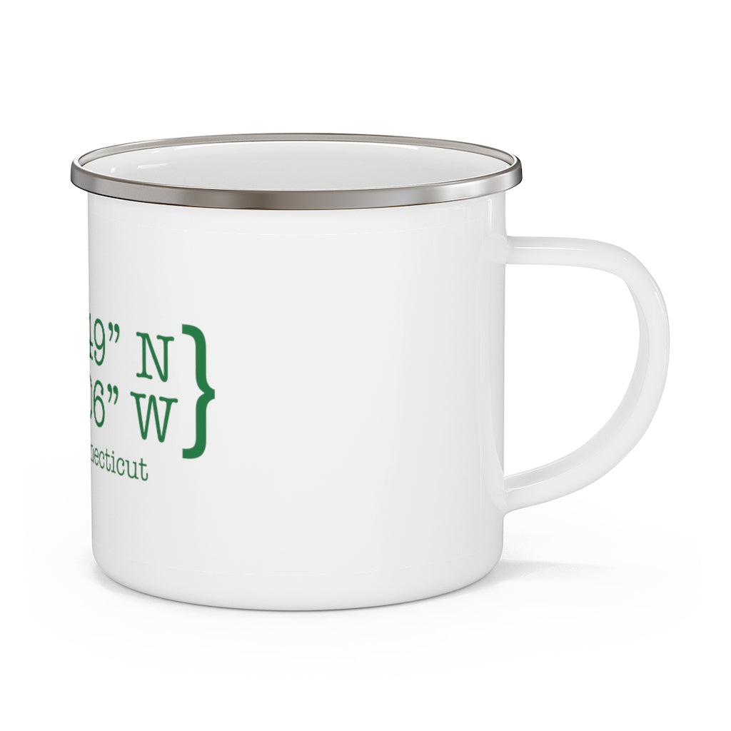 Hartford Coordinates Enamel Camping Mug  Proceeds help grow Finding Connecticut's website and brand.   Click here to return to our home page. 