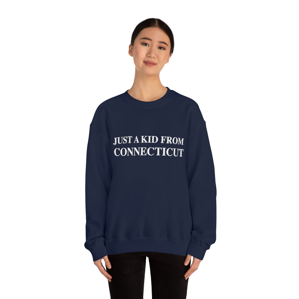 Just a Kid from Connecticut Unisex Heavy Blend™ Crewneck Sweatshirt - White Font