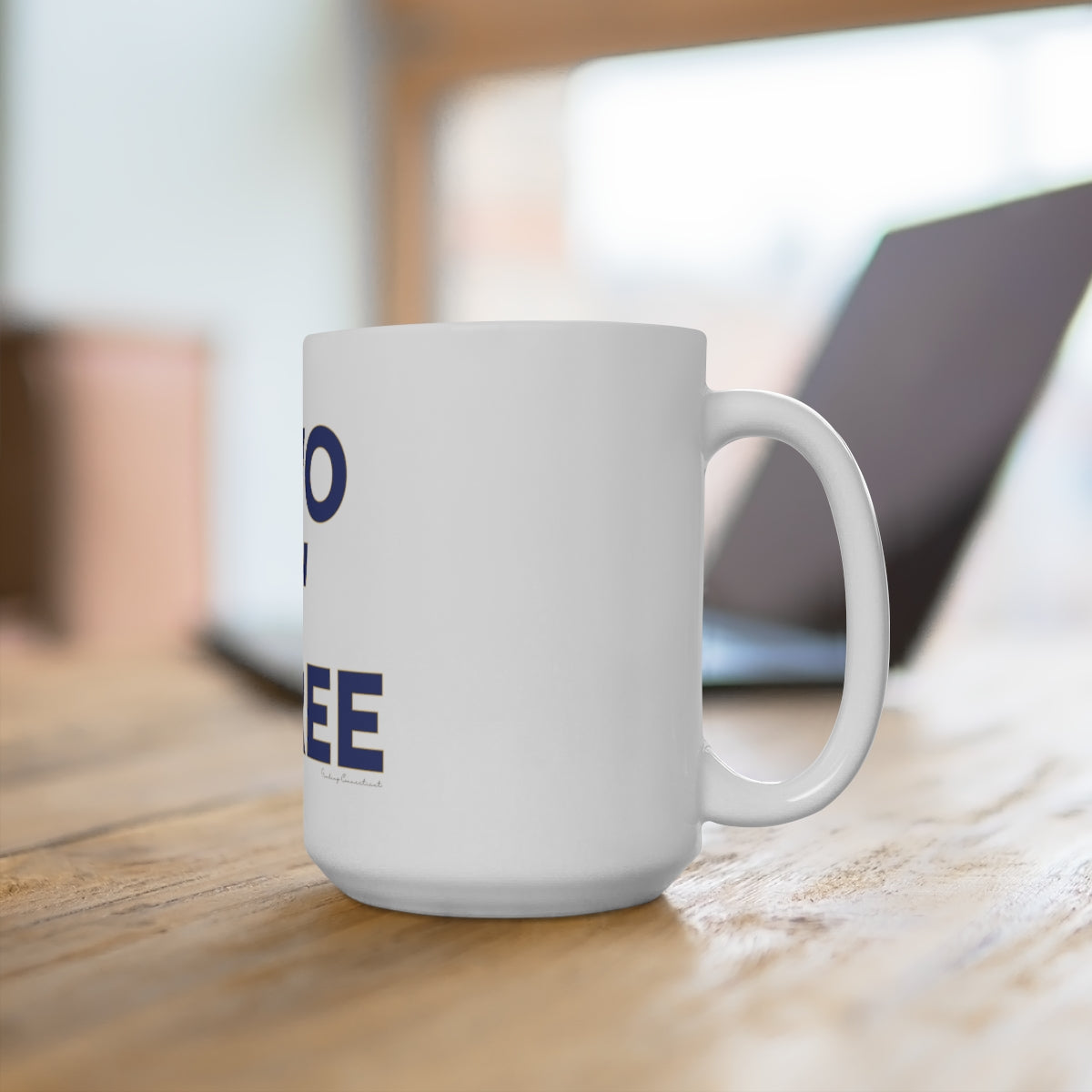 Two O' Three White Ceramic Mug (blue)