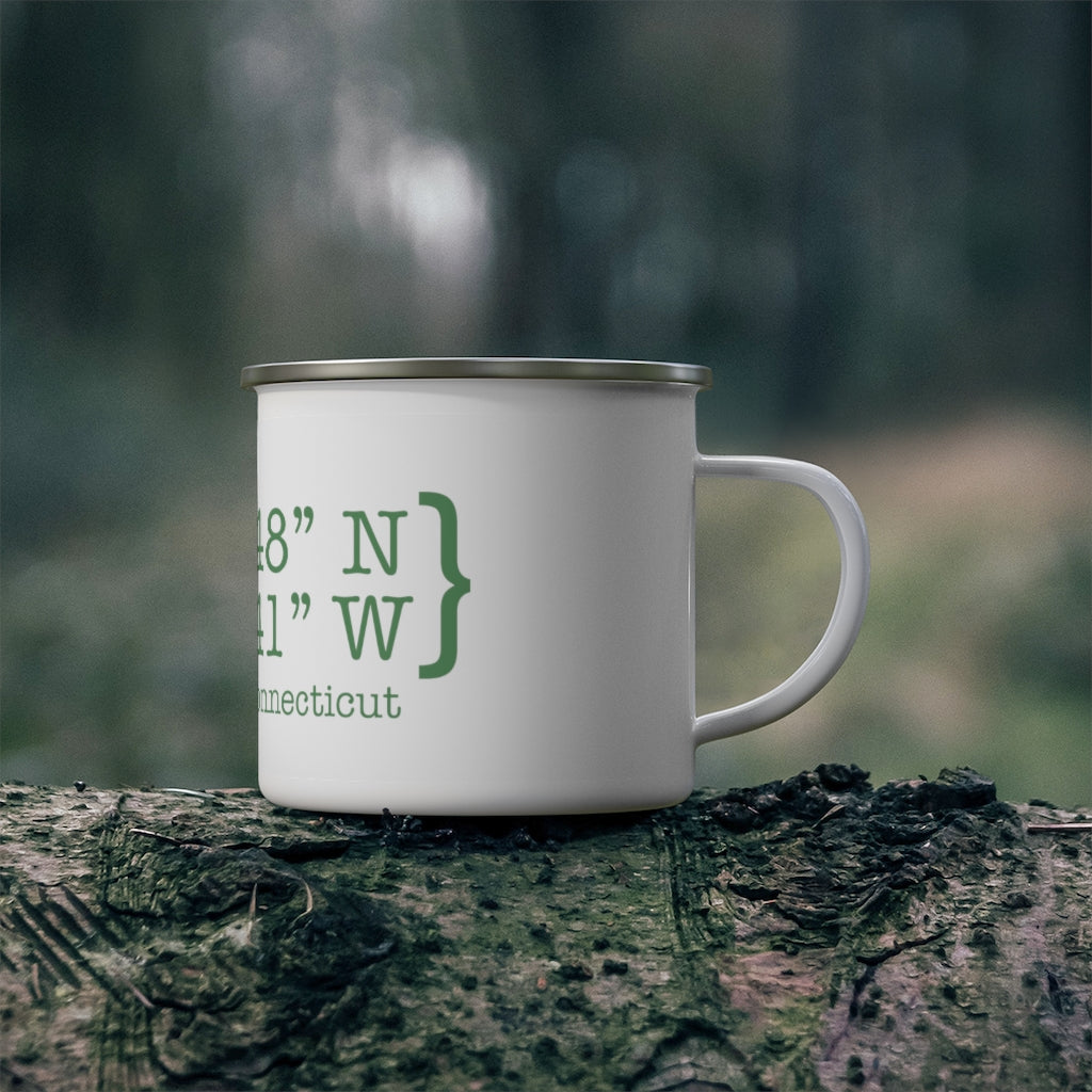 New Canaan Coordinates Enamel Camping Mug  Does New Canaan, Connecticut always have a special place in your heart. The Coordinates collection marks the spot for the special place you have ties to.   Proceeds helps grow Finding New Canaan and Finding Connecticut's brand grow. 