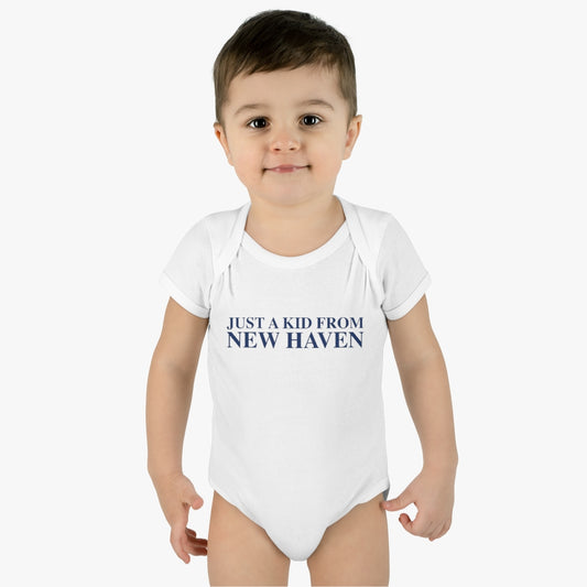 Just a kid from New Haven Infant Baby Rib Bodysuit