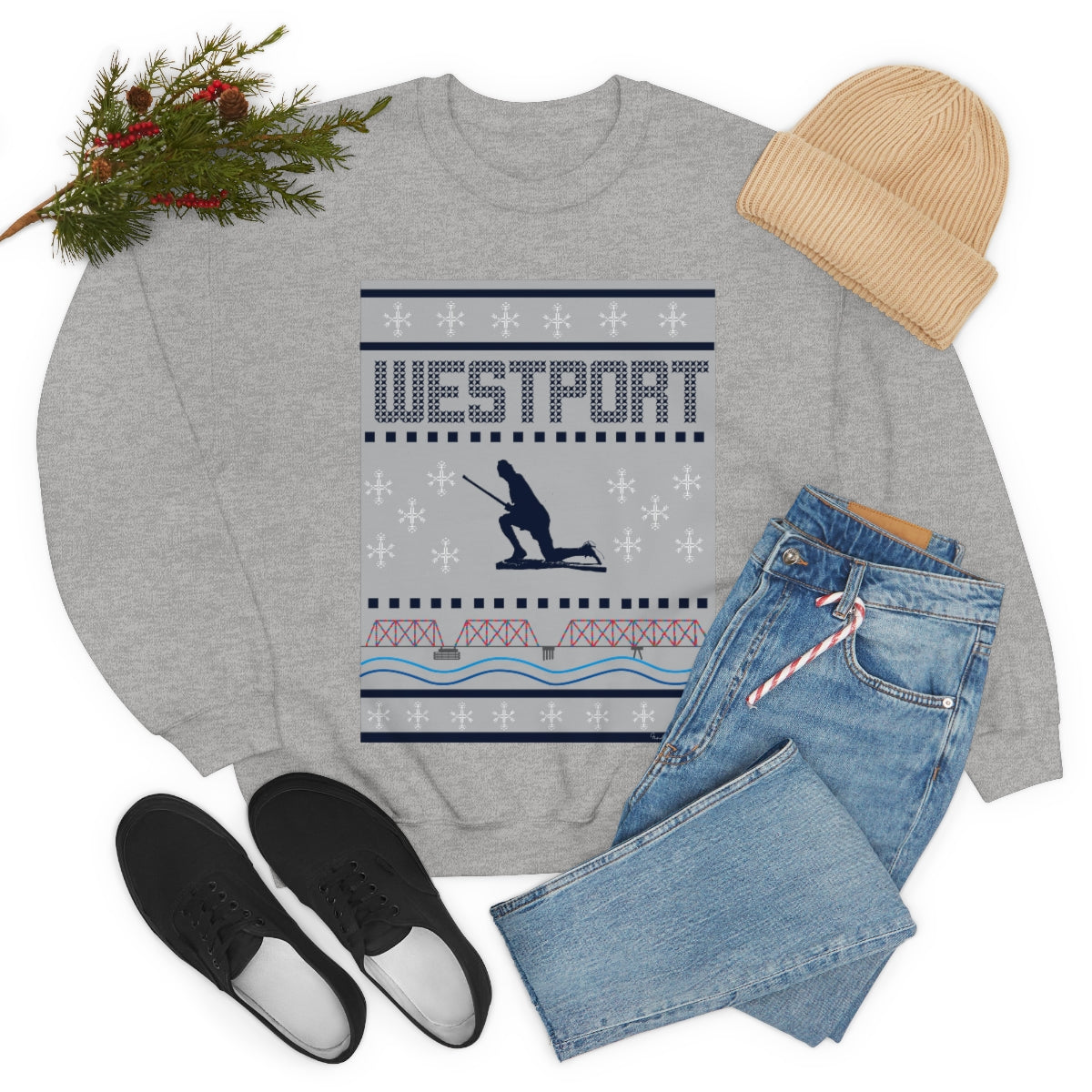 Westport Ugly Holiday Blue / White  Unisex Heavy Blend™ Crewneck Sweatshirt