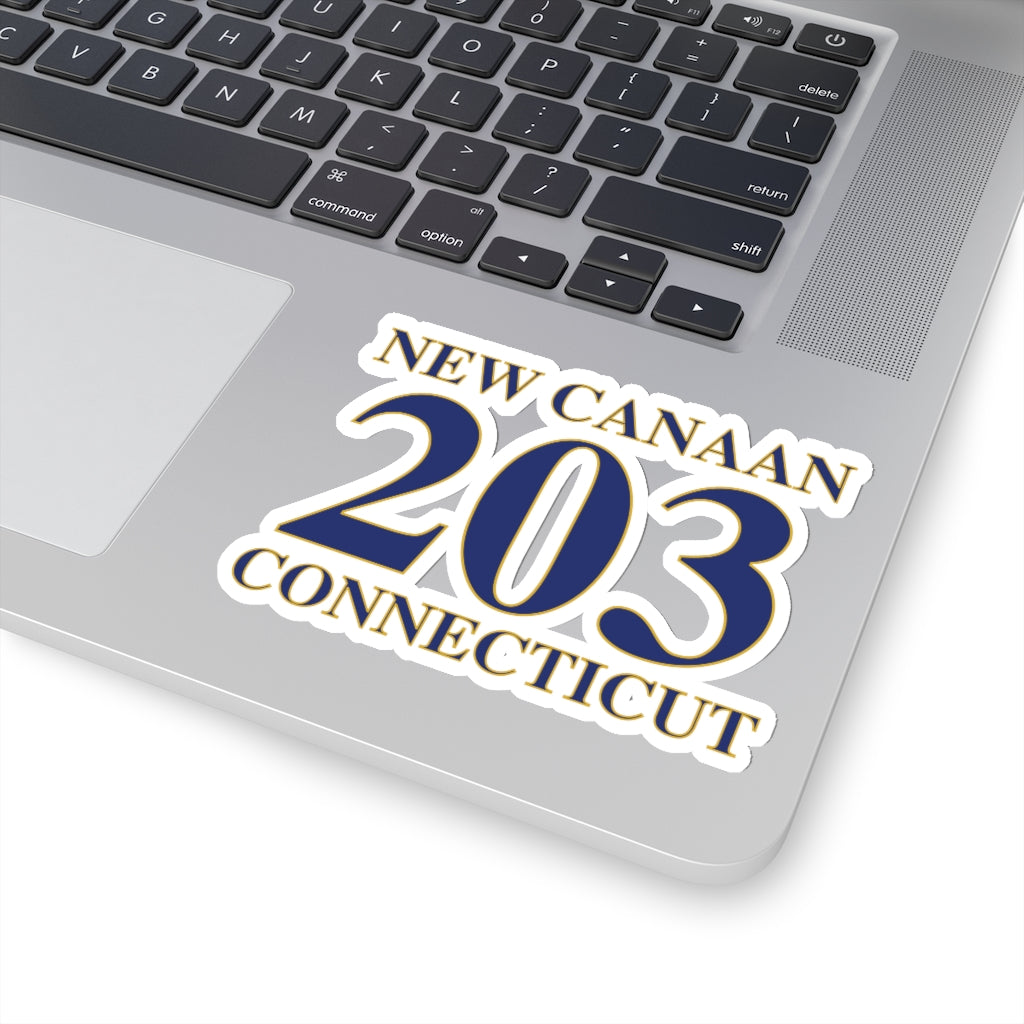 New Canaan 203 Connecticut Kiss-Cut Stickers  The 203 New Canaan Collection. Show off New Canaan and Connecticut at the same time. Colors were inspired by the Connecticut state flag.   Proceeds help build Finding New Canaan and Finding Connecticut's brand. 