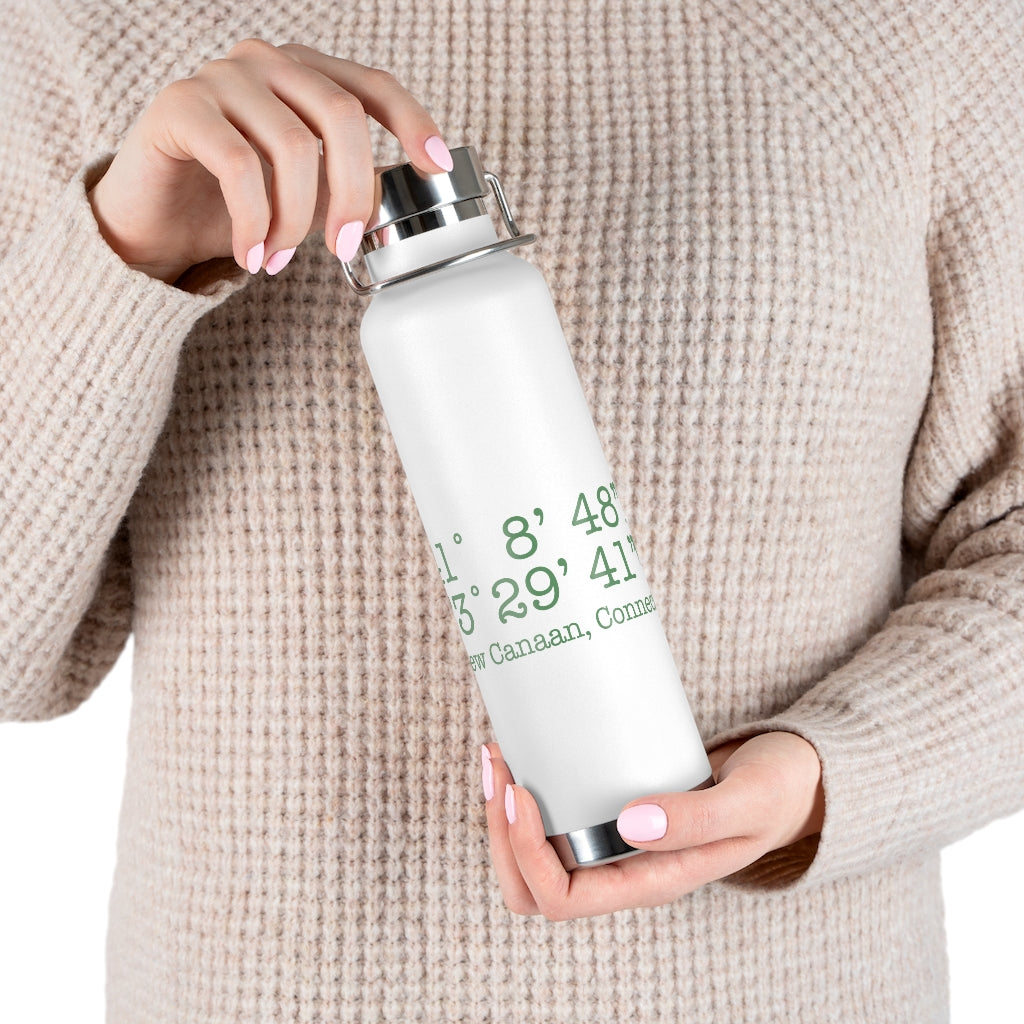 New Canaan Coordinates 22oz Vacuum Insulated Bottle  Does New Canaan, Connecticut always have a special place in your heart. The Coordinates collection marks the spot for the special place you have ties to.   Proceeds helps grow Finding New Canaan and Finding Connecticut's brand grow. 