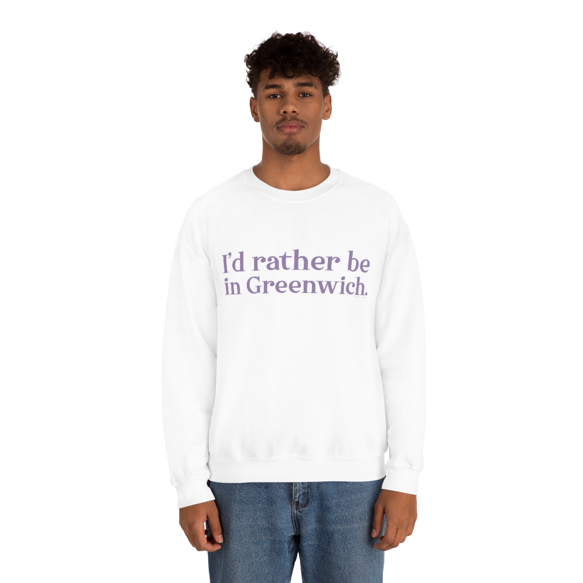 I'd rather be in Greenwich. Unisex Heavy Blend™ Crewneck Sweatshirt - Purple Print