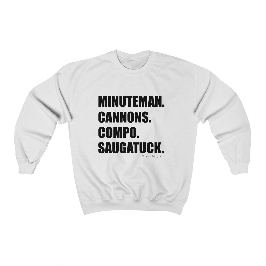 Minuteman. Cannons. Compo. Saugatuck. Unisex Jersey Short Sleeve Tee  How do you say Westport without saying Westport? Westport, Connecticut is filled with unique aspects. Each providing different elements that make up the town from historic to modern traditions. Minuteman. Cannons. Compo. Saugatuck. You know its Westport.   Proceeds of this collection goes to help build Finding Westport and Finding Connecticut's  brands. 