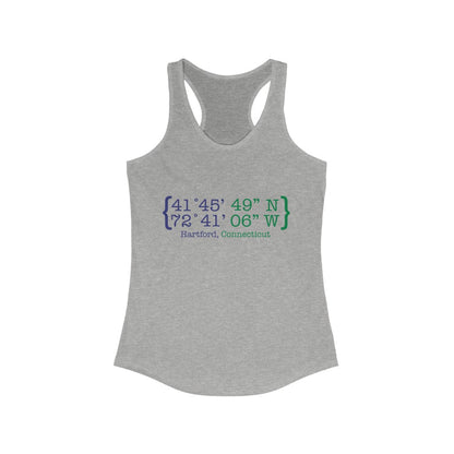 Hartford Coordinates Women's Ideal Racerback Tank  Proceeds help grow Finding Connecticut's website and brand.   Click here to return to our home page.