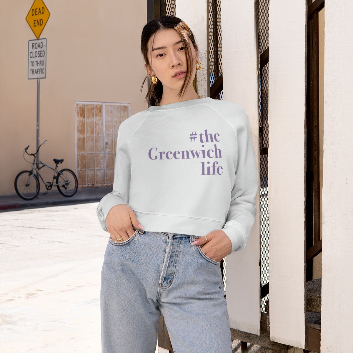 #thegreenwichlife Women's Cropped Fleece Pullover - Purple Print