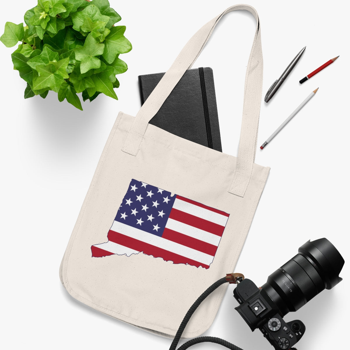 ct / connecticut american flag tote bag 