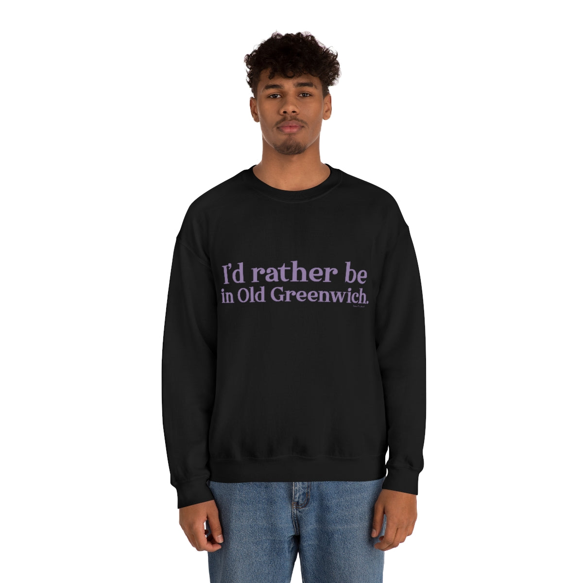 I'd rather be in Old Greenwich. Unisex Heavy Blend™ Crewneck Sweatshirt - Purple Print