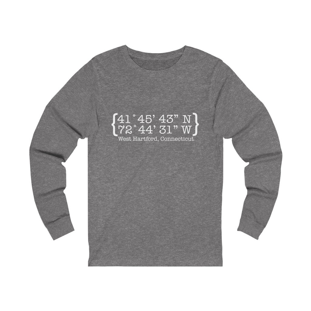 West Hartford Coordinates long sleeve tee shirts.  West Hartford Connecticut tee shirts, hoodies sweatshirts, mugs, other apparel, home gifts, and souvenirs. Proceeds of this collection go to help Finding Connecticut’s brand. Free USA shipping. 