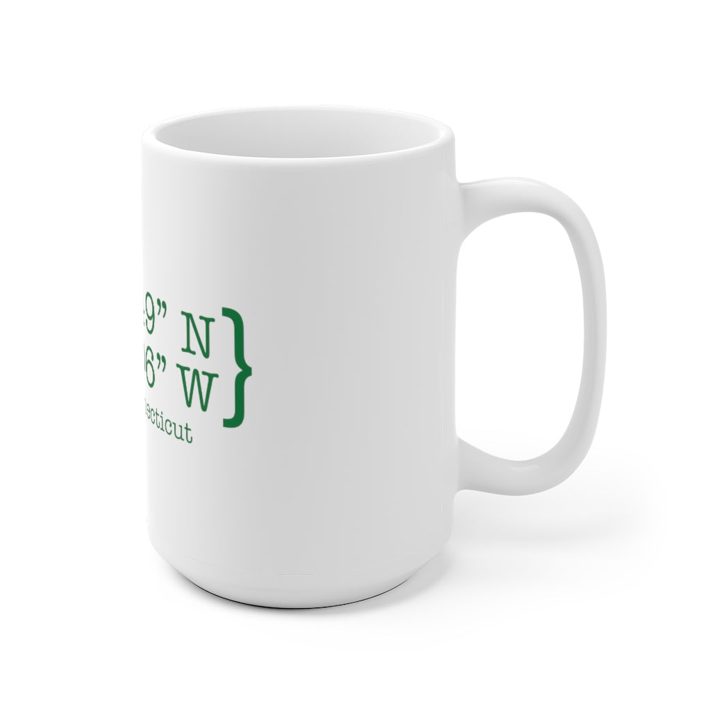 Hartford Coordinates White Ceramic Mug  Proceeds help grow Finding Connecticut's website and brand.   Click here to return to our home page. 