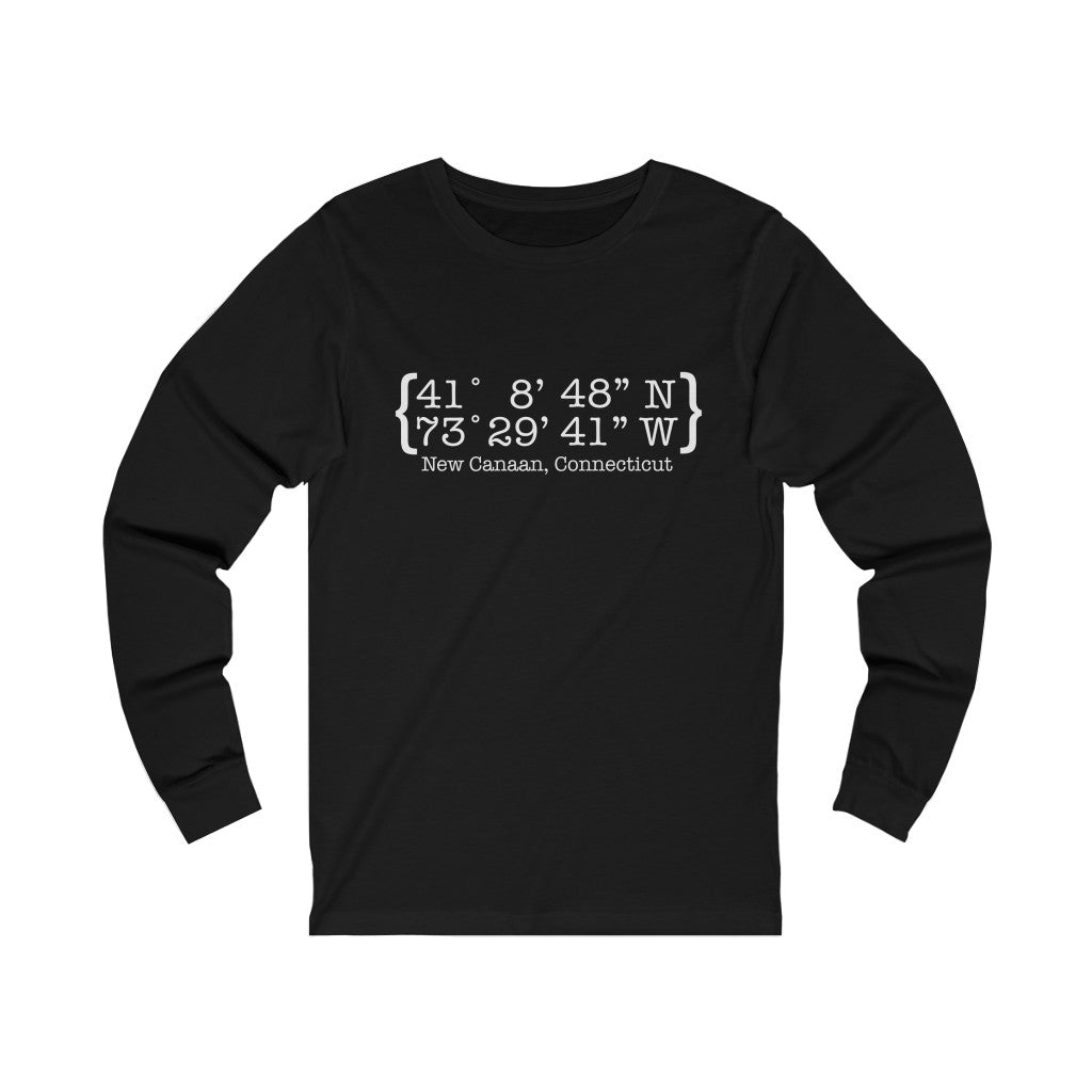  New Canaan Coordinates Unisex Jersey Long Sleeve Tee  Does New Canaan, Connecticut always have a special place in your heart. The Coordinates collection marks the spot for the special place you have ties to.   Proceeds helps grow Finding New Canaan and Finding Connecticut's brand grow. 