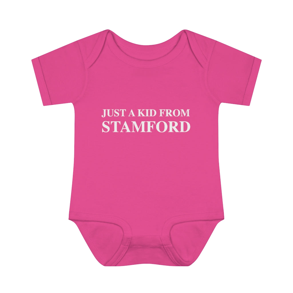 Just a kid from Stamford Infant Baby Rib Bodysuit