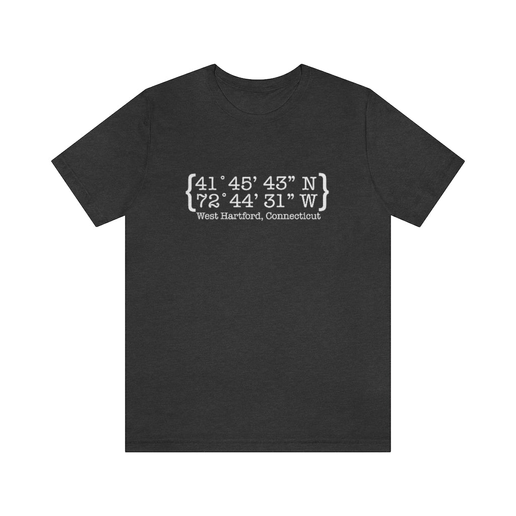 West Hartford Coordinates tee shirt.  West Hartford Connecticut tee shirts, hoodies sweatshirts, mugs, other apparel, home gifts, and souvenirs. Proceeds of this collection go to help Finding Connecticut’s brand. Free USA shipping. 