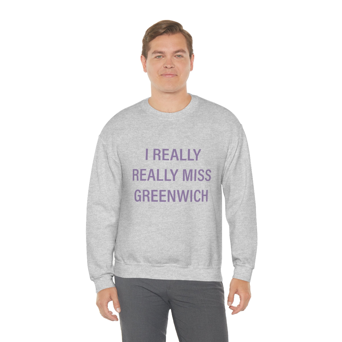 I Really Really Miss Greenwich Unisex Heavy Blend™ Crewneck Sweatshirt - Purple Print