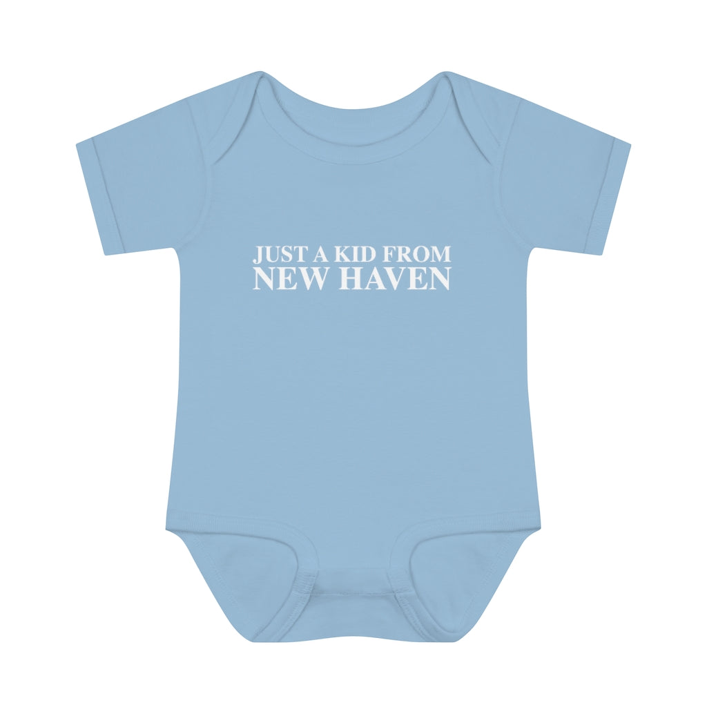 Just a kid from New Haven Infant Baby Rib Bodysuit